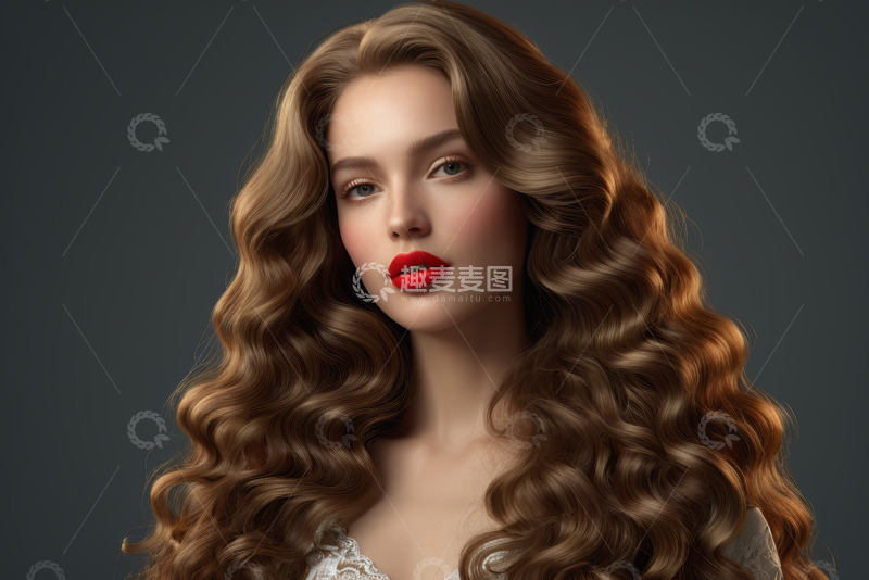 高清大图下载【趣麦麦图】卷发红唇女性人物肖像