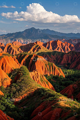 红色山峦自然风光全景