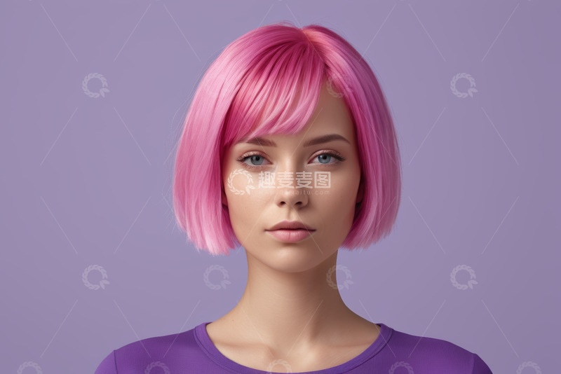 高清大图下载【趣麦麦图】粉发女孩紫色背景肖像