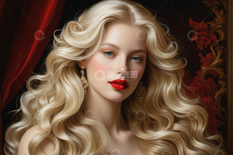 高清大图下载【趣麦麦图】金发女子优雅肖像