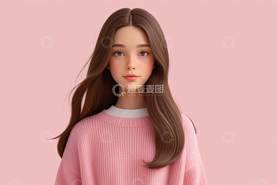 穿粉色毛衣的长发女孩