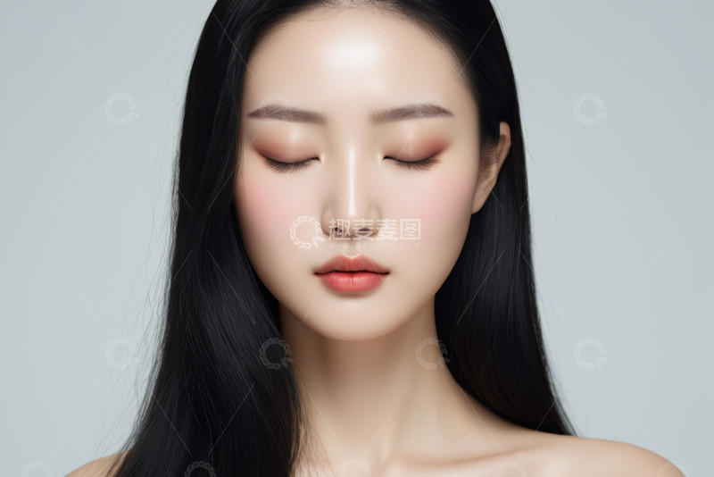 高清大图下载【趣麦麦图】闭眼女性面部特写肖像