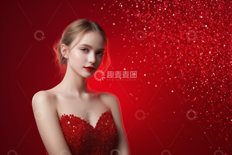 高清大图下载【趣麦麦图】红衣女子时尚肖像