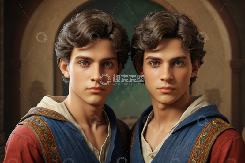 高清大图下载【趣麦麦图】双生男子复古装扮肖像