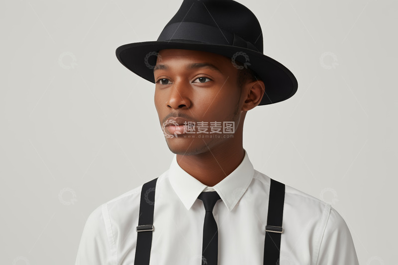 高清大图下载【趣麦麦图】戴礼帽的黑人男子半身像