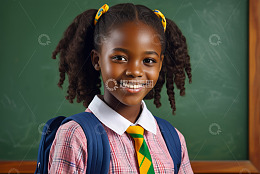 背书包的非洲裔女孩在教室