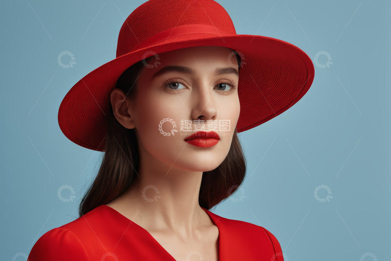 高清大图下载【趣麦麦图】戴红帽红衣女子特写