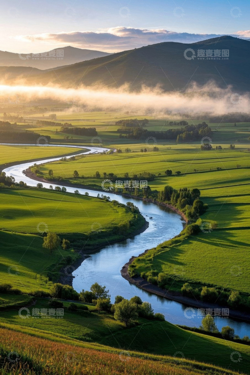 高清大图下载【趣麦麦图】原野河流清晨自然风光