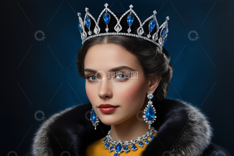 高清大图下载【趣麦麦图】佩戴珠宝皇冠的女性肖像