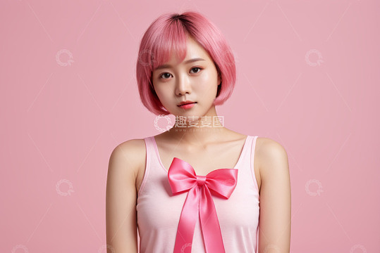 粉色背景前的短发女孩肖像