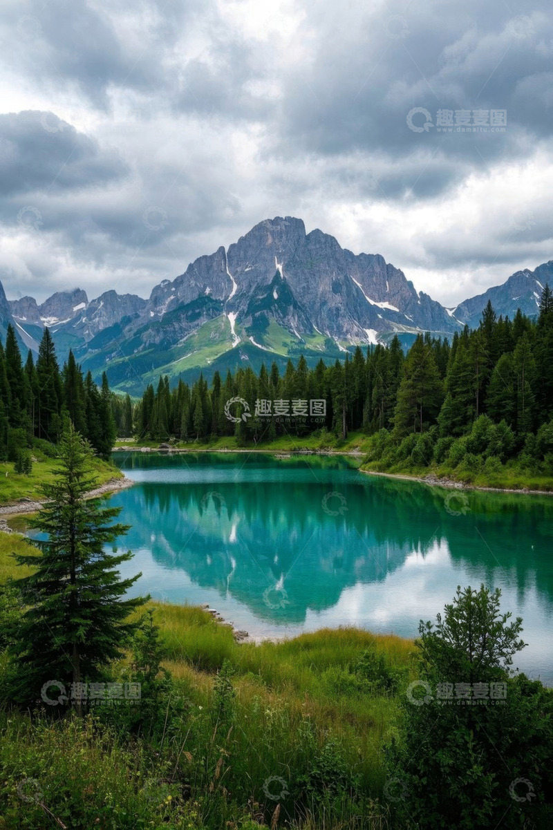 高清大图下载【趣麦麦图】山林间的碧绿湖泊风景