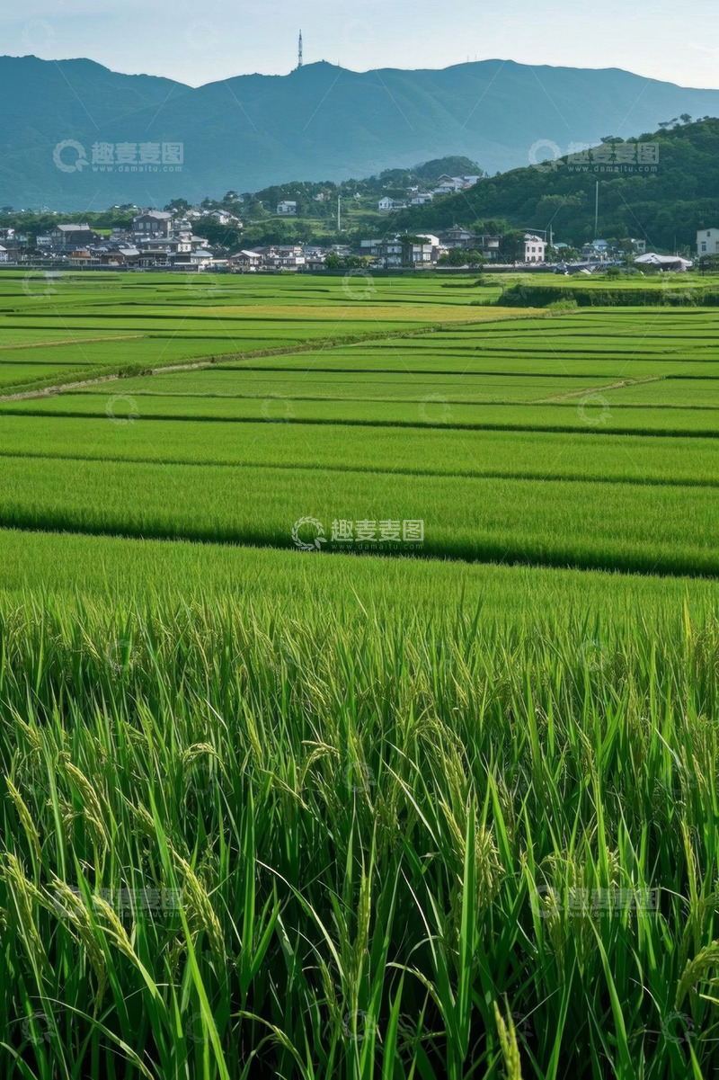 高清大图下载【趣麦麦图】乡村田野间的绿色水稻田