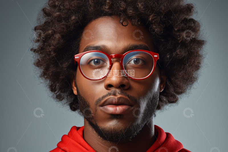 高清大图下载【趣麦麦图】戴红框眼镜的黑人男子肖像
