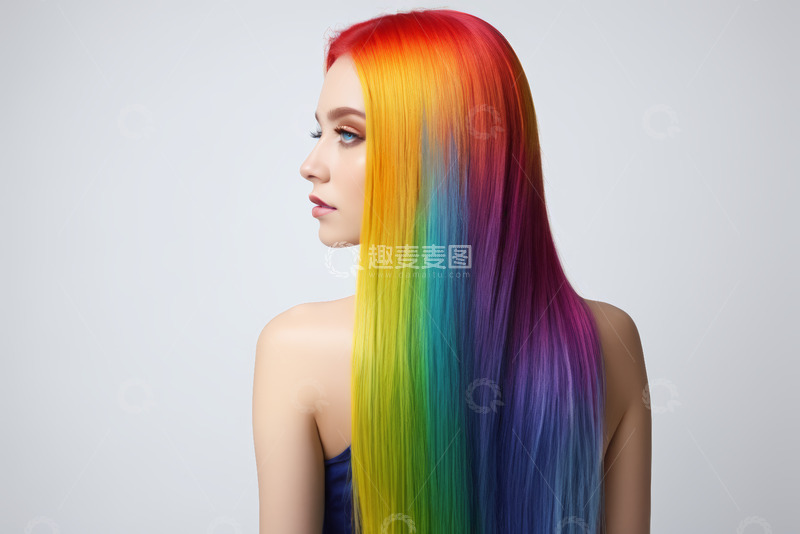 高清大图下载【趣麦麦图】彩色长发女性侧身照