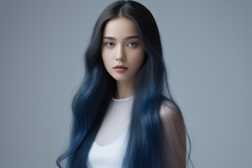 蓝发女性肖像特写