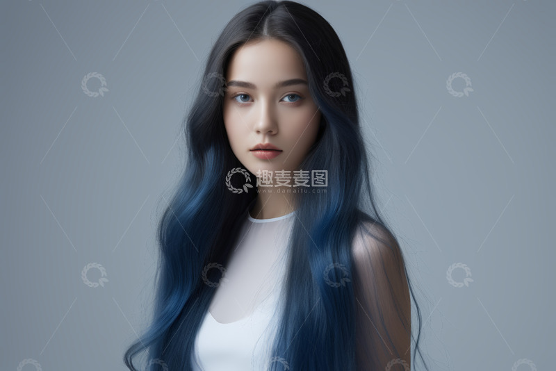 高清大图下载【趣麦麦图】蓝发女性肖像特写