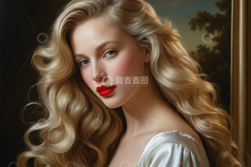 高清大图下载【趣麦麦图】金发女子优雅肖像