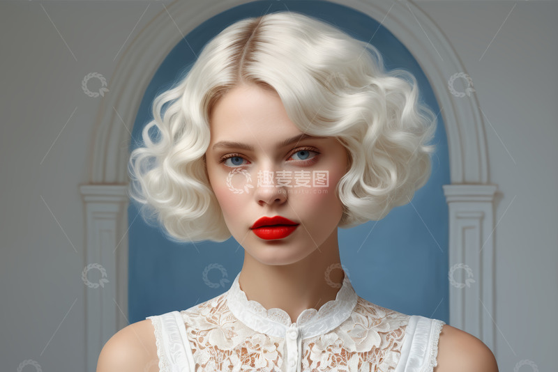 高清大图下载【趣麦麦图】金发美女复古妆容特写