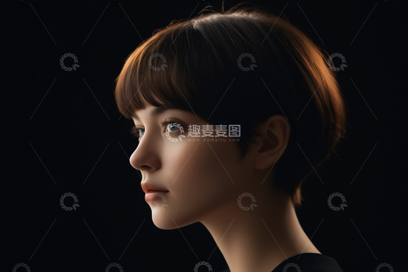 高清大图下载【趣麦麦图】年轻女孩侧面肖像