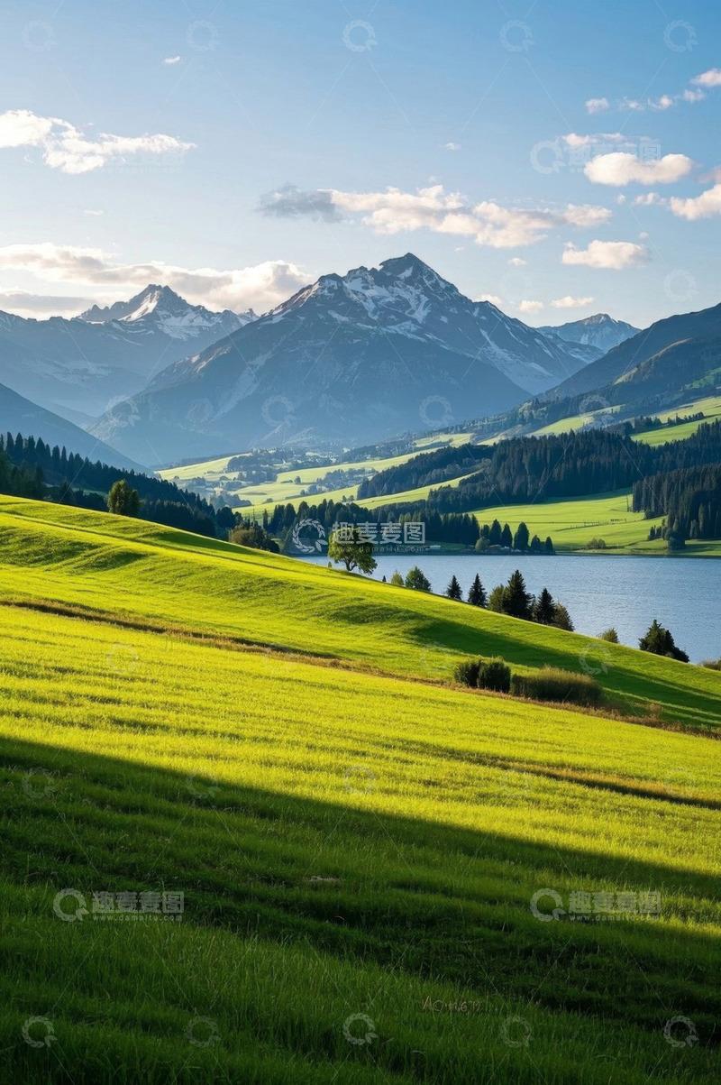 高清大图下载【趣麦麦图】山间草原湖泊自然风光