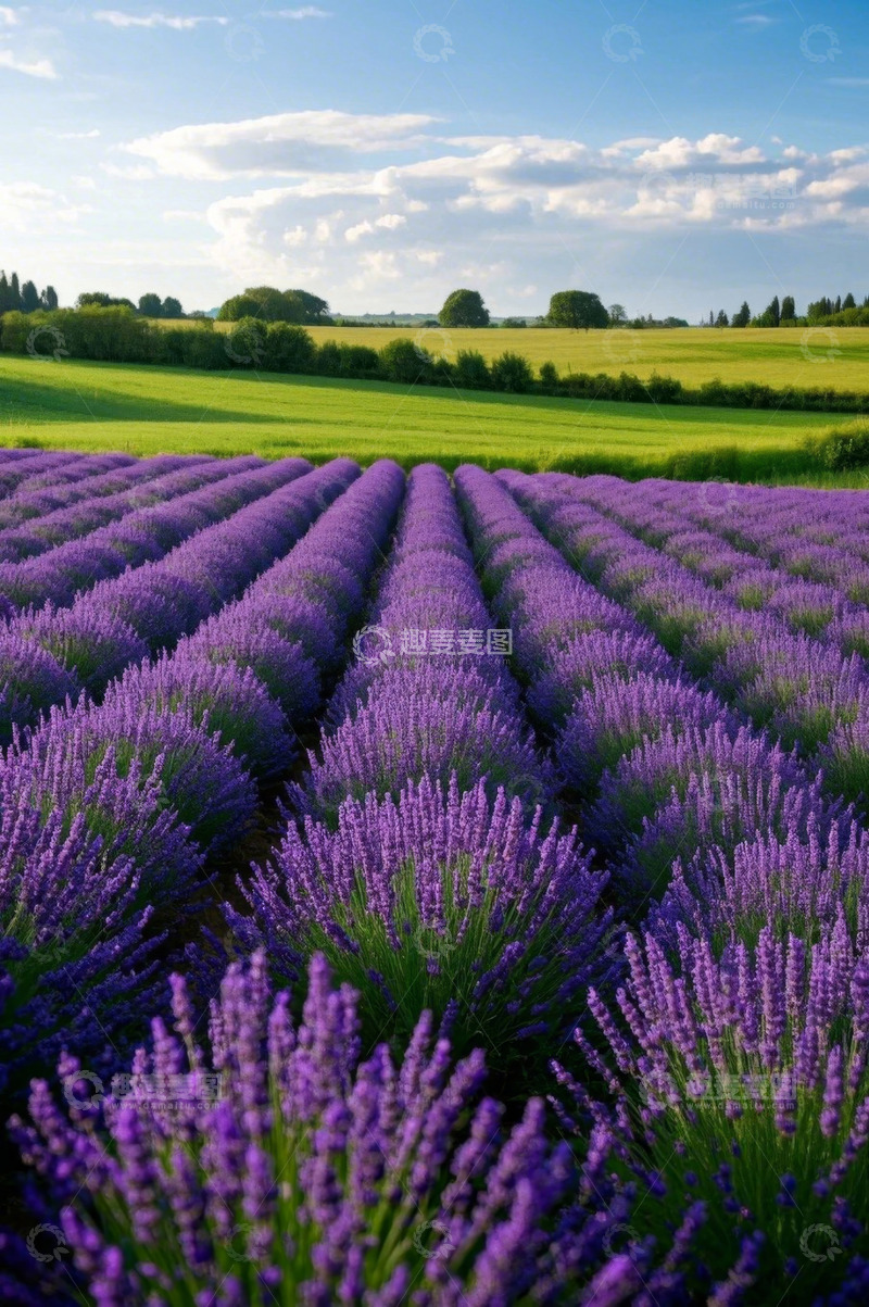 高清大图下载【趣麦麦图】大片紫色薰衣草田园风光