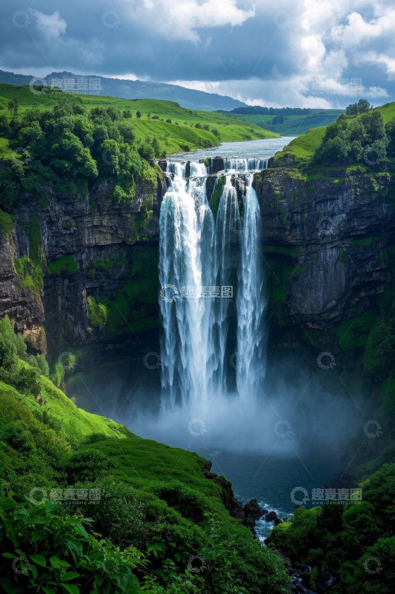 高清大图下载【趣麦麦图】山间壮丽瀑布自然风光