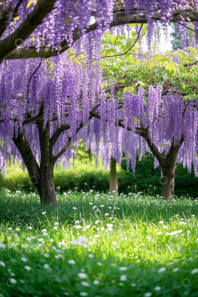 高清大图下载【趣麦麦图】紫藤花下的绿地自然风光