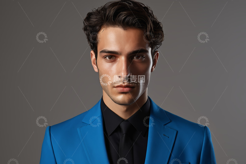 高清大图下载【趣麦麦图】穿蓝色西装的男士肖像