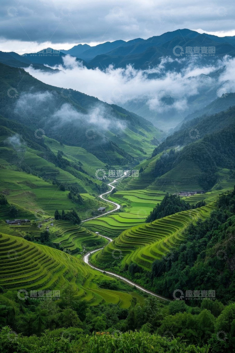 高清大图下载【趣麦麦图】山间梯田蜿蜒公路风景