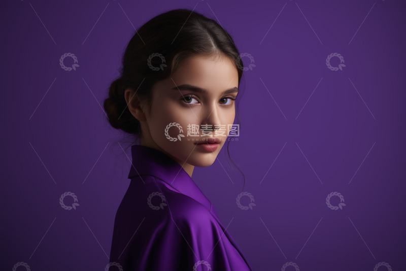 高清大图下载【趣麦麦图】身着紫衣的青年女子肖像