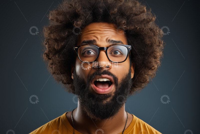 高清大图下载【趣麦麦图】戴眼镜的非洲裔男子惊讶表情
