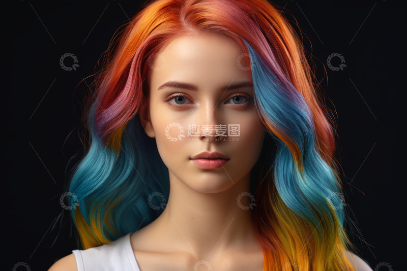 高清大图下载【趣麦麦图】彩色头发女孩特写肖像