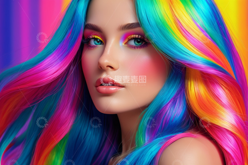 高清大图下载【趣麦麦图】彩色头发女性时尚肖像