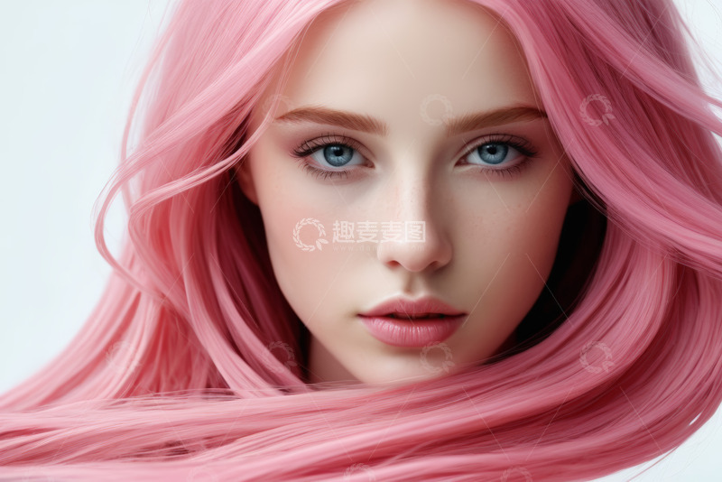 高清大图下载【趣麦麦图】粉色头发美丽女孩肖像