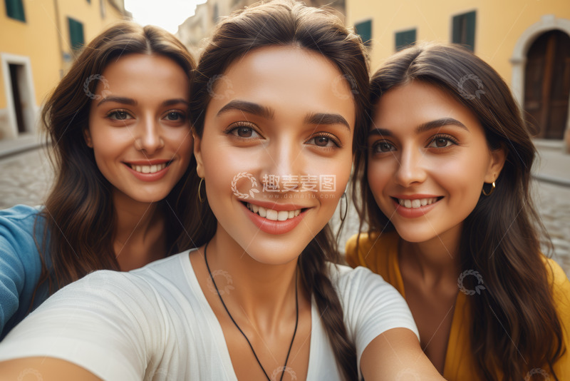 高清大图下载【趣麦麦图】户外三位女子自拍场景