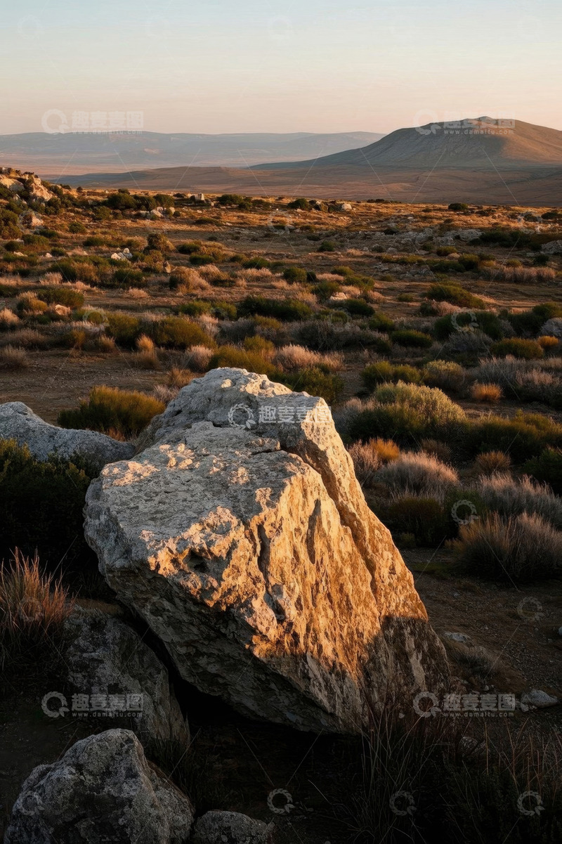 高清大图下载【趣麦麦图】荒野中的岩石与植被景观