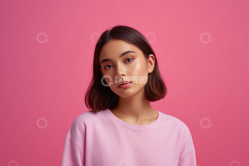 高清大图下载【趣麦麦图】粉色背景前的年轻女性肖像
