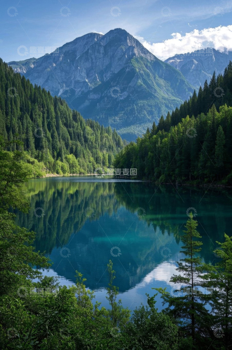 高清大图下载【趣麦麦图】山林间静谧的湖水景观