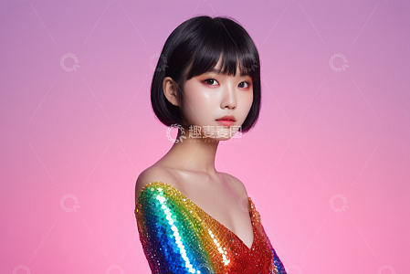 身着亮片装女性肖像