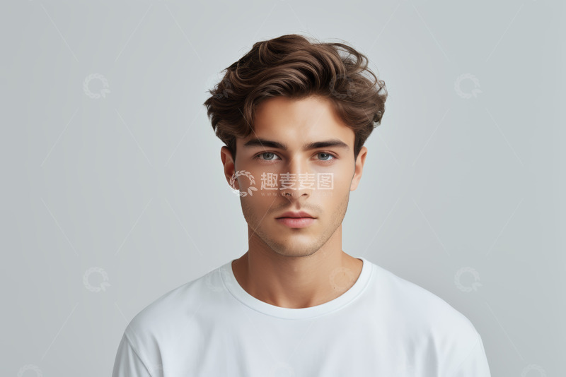 高清大图下载【趣麦麦图】穿白T恤男士的面部特写