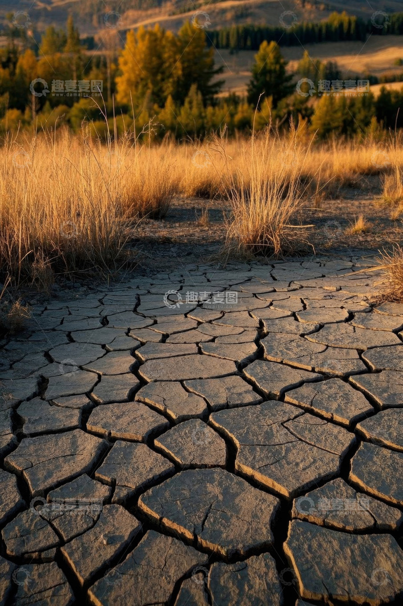 高清大图下载【趣麦麦图】干裂土地与秋日植被景观
