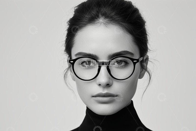 高清大图下载【趣麦麦图】戴眼镜女性面部特写