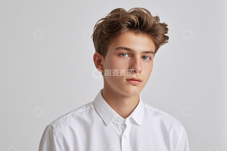 穿白衬衫的年轻男性正面肖像