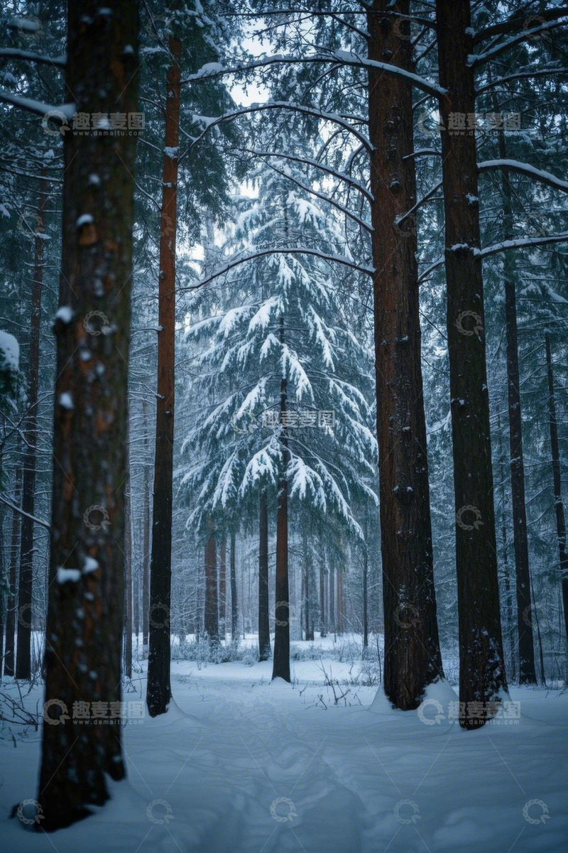 高清大图下载【趣麦麦图】冬日雪覆森林景观