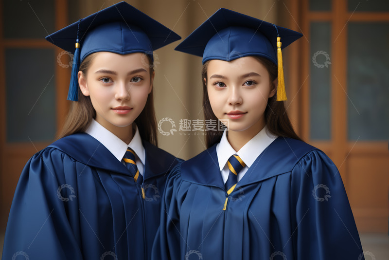 高清大图下载【趣麦麦图】两位身着学士服的女生