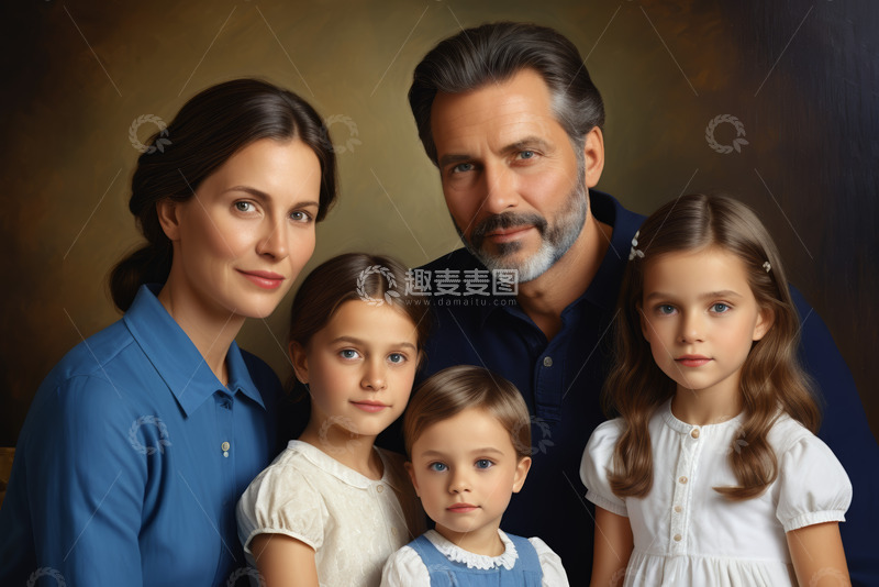 高清大图下载【趣麦麦图】一家五口家庭肖像合影