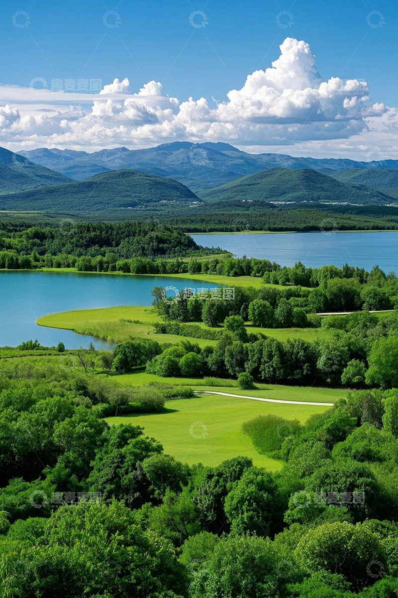 高清大图下载【趣麦麦图】湖光山色森林全景