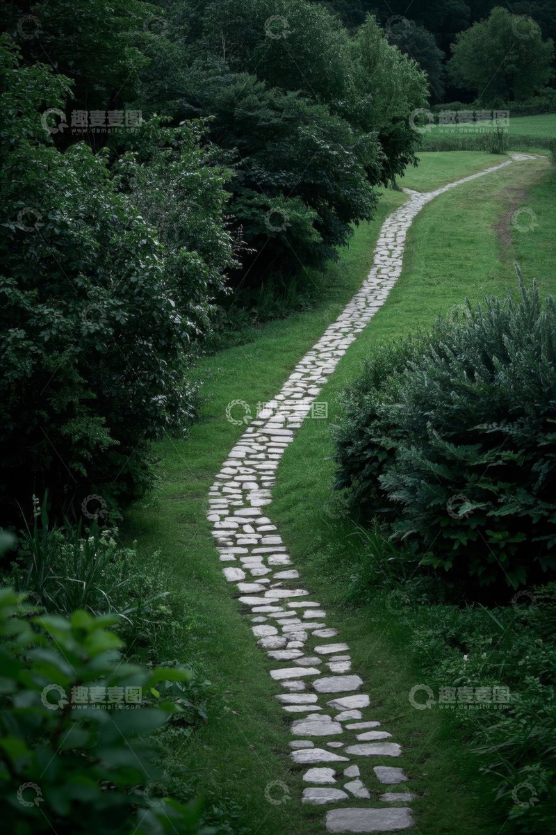 高清大图下载【趣麦麦图】户外蜿蜒石径与绿植景观