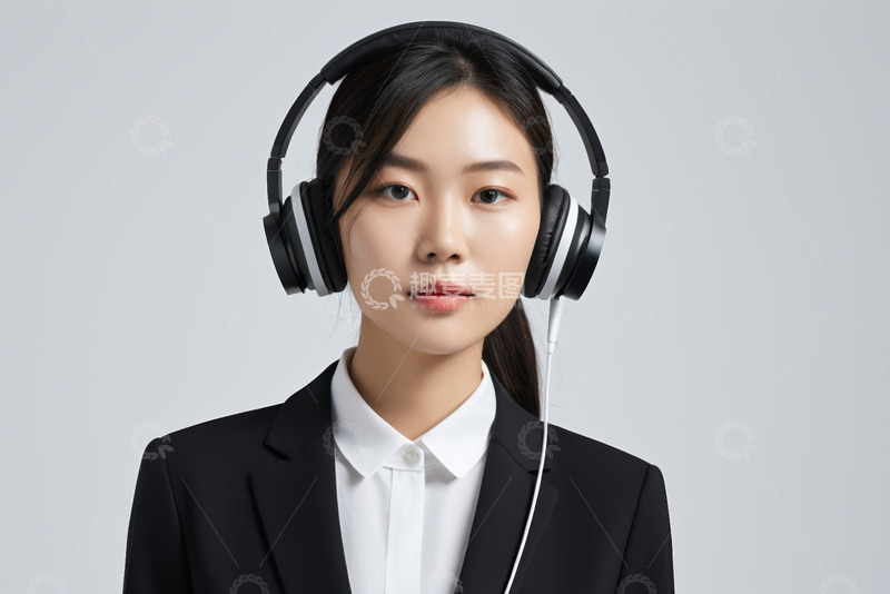 高清大图下载【趣麦麦图】戴耳机的职业女性肖像
