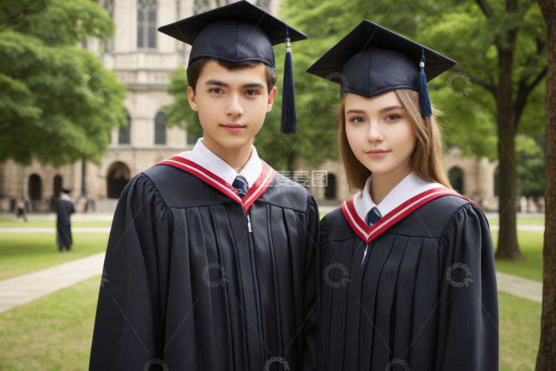 高清大图下载【趣麦麦图】身着学士服的男女学生合影